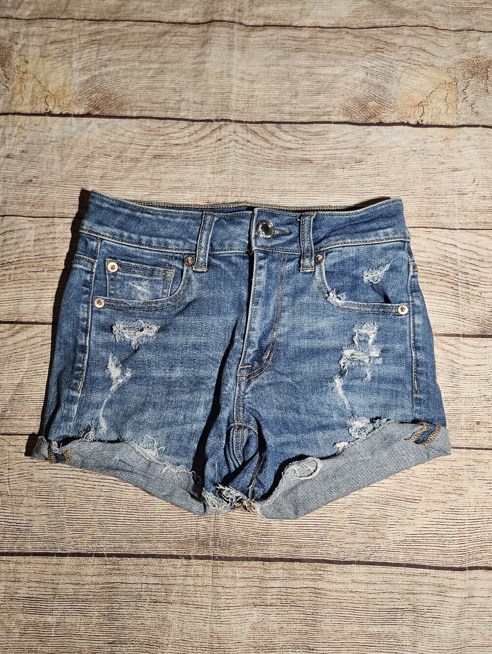 American eagle hi rise shortie distressed ripped jean shorts